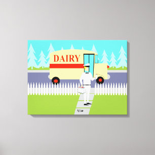 Retro Small Town Milkman Stretched Canvas Print
