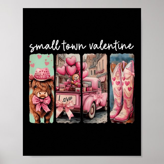 Retro Small Town Valentine Cute Cow Valentine's Da Poster (Front)