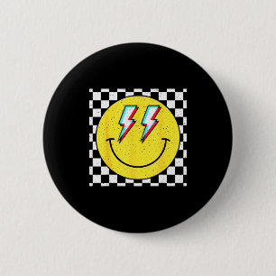 Retro Smile Face Checkered Pattern Preppy Happy Fa Button