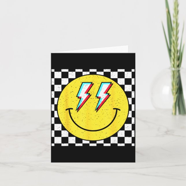 Retro Smile Face Checkered Pattern Preppy Happy Fa Card (Front)