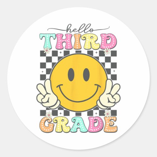 Retro Smile Face Hello 3rd Grade Team Ck To School Classic Round Sticker