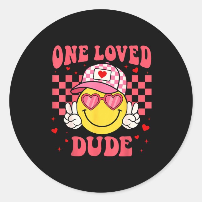 Retro Smile Face One Loved Dude Valentines Day Men Classic Round Sticker (Front)