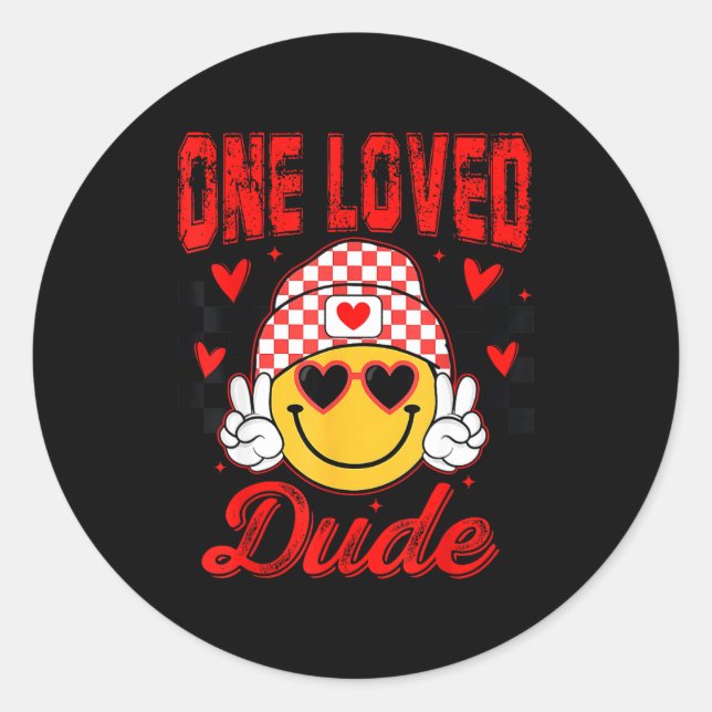 Retro Smile Face One Loved Dude Valentines Day Men Classic Round Sticker (Front)