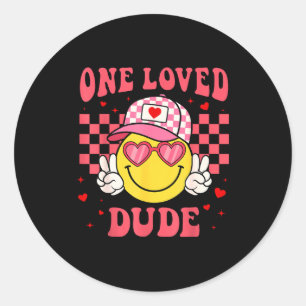 Retro Smile Face One Loved Dude Valentines Day Men Classic Round Sticker