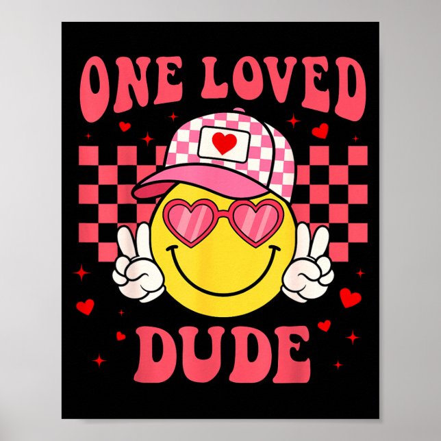 Retro Smile Face One Loved Dude Valentines Day Men Poster (Front)