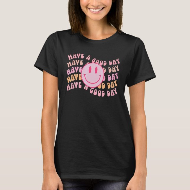 Retro Smile Face Pink Smile Face  Preppy Trendy Co T-Shirt (Front)