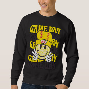 Retro Smile Face Softball Game Day Vibes Softball  Sweatshirt