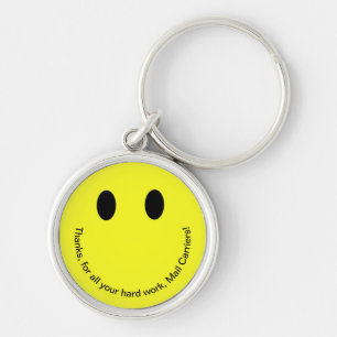 Retro Smile Face THANK YOU Text Bright Yellow Keychain