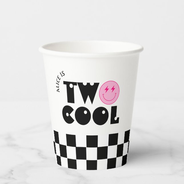 Retro Smile Face Two Cool Birthday Party Paper Cups (Front)