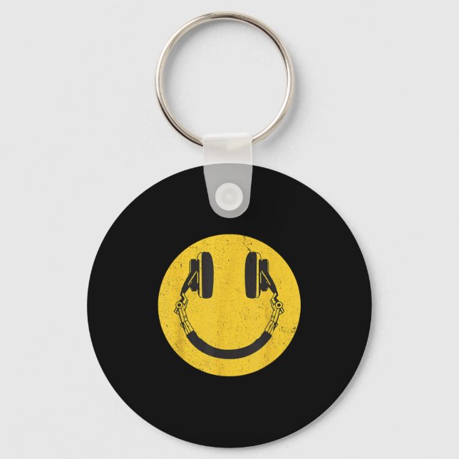 Retro Smile Music Face Headphones 90s Men Women Ki Keychain (Front)