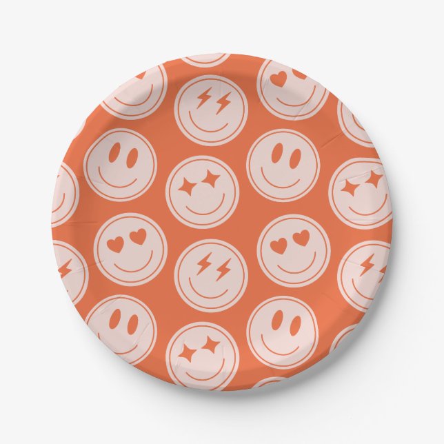 Retro Smile Pattern Paper Plates (Front)