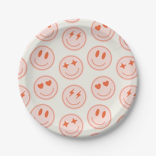 Retro Smile Pattern Paper Plates (Front)
