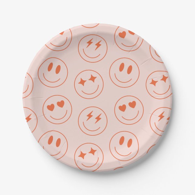 Retro Smile Pattern Paper Plates (Front)