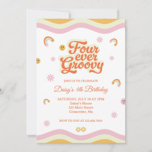 Retro Smiles Four Ever Groovy 4th Birthday Invitation