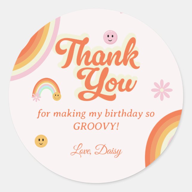 Retro Smiles Groovy Birthday  Classic Round Sticker (Front)