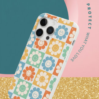 Retro Smiley Daisy Flowers Colorful Pattern iPhone iPhone 15 Pro Max Case