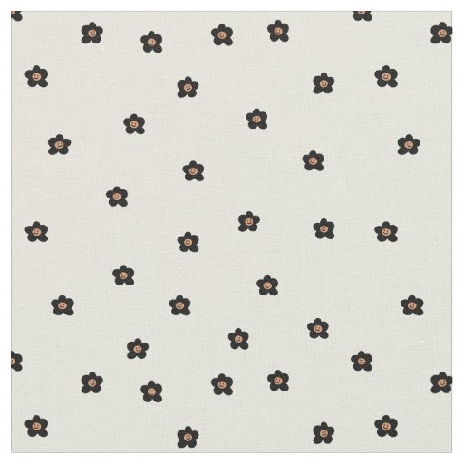 Retro Smiling Flower Pattern in Black and Cream Fabric