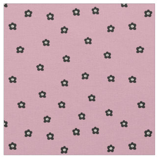 Retro Smiling Flower Pattern in black and Rosa Fabric