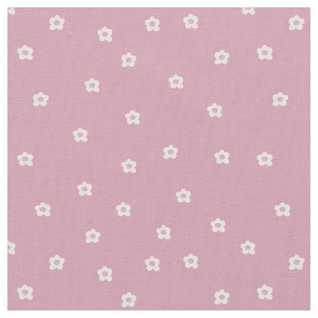  Retro Smiling Flower Pattern in Cream and Rosa Fabric (Close Up)