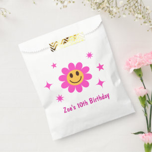 Retro Smiling Pink Flower Girl Birthday Favor Bag