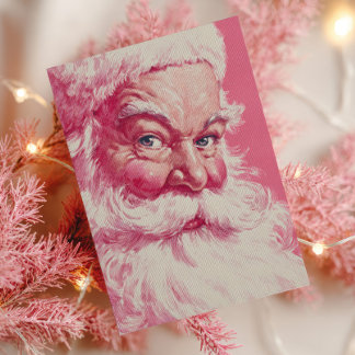 Retro Smiling Santa Claus Pink Vintage Christmas Postcard