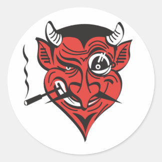 retro smoking devil face classic round sticker