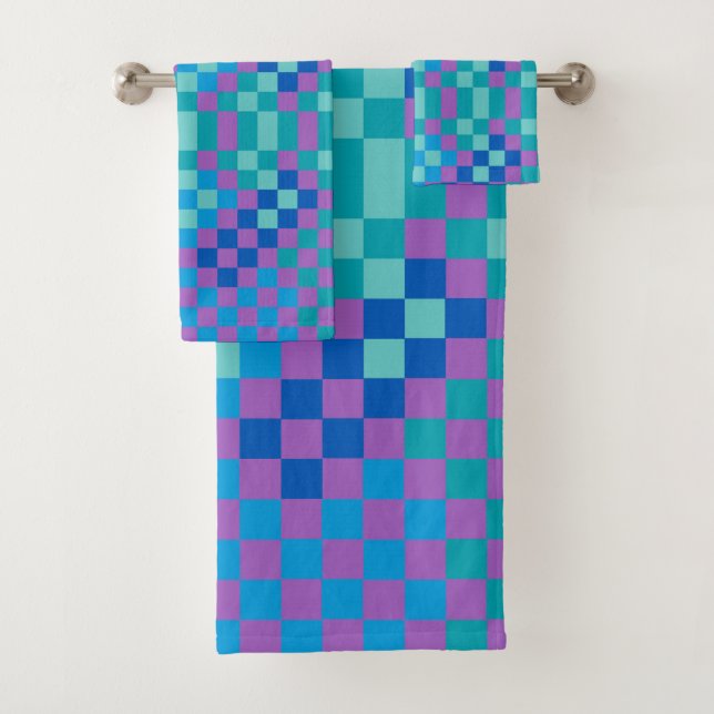 Retro Snake Checker Checkered Pattern  Bath Towel Set (Insitu)