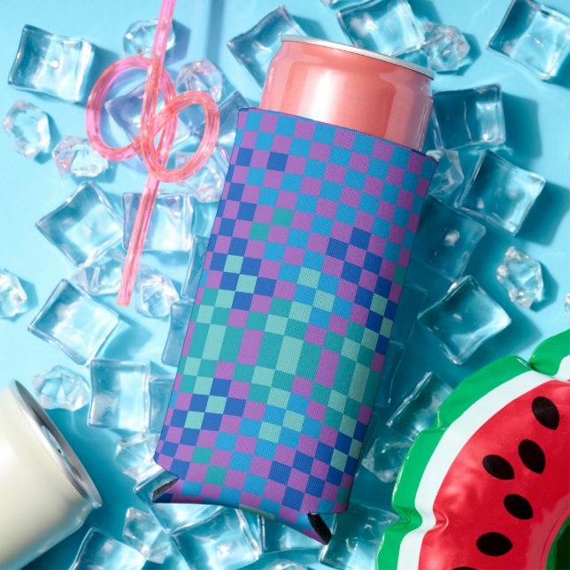 Retro Snake Checker Checkered Pattern  Seltzer Can Cooler (In Situ Summer)