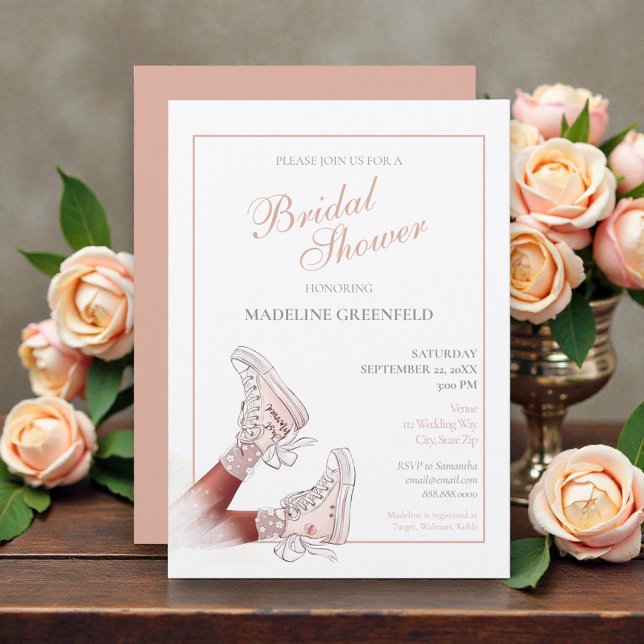 Retro Sneakers Peach Wedding Bridal Shower Invitation (Creator Uploaded)