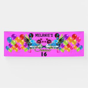 Retro Sneakers Swirls Balloons Sweet 16 Add Name Banner