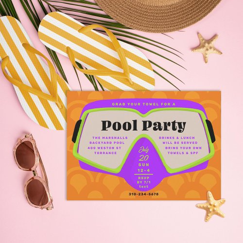 Retro Snorkel Pool Party Invitation