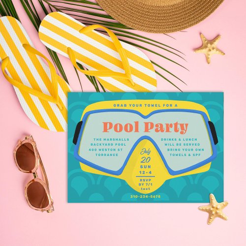 Retro Snorkel Pool Party Invitation