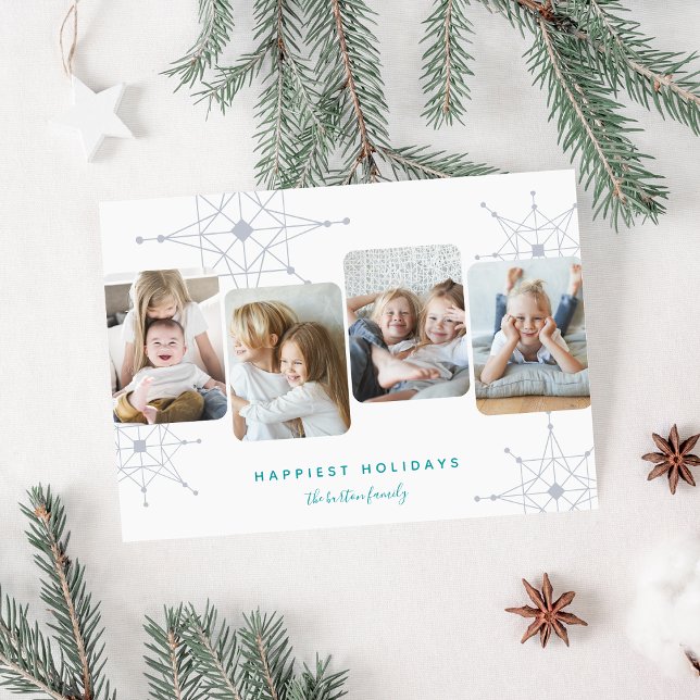 Retro Snow | 4 Photo Collage Holiday Card (Creator Uploaded)