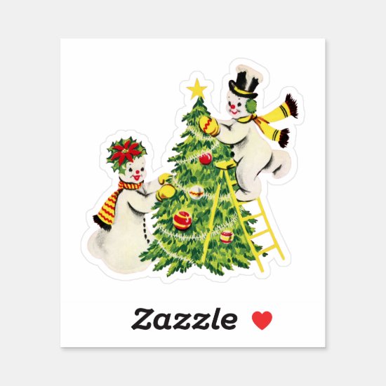 Retro Snow Couple Decorate Christmas Tree Sticker
