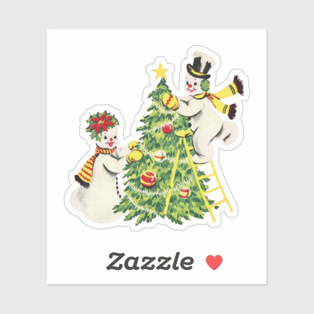 Retro Snow Couple Decorate Christmas Tree Sticker (Sheet)