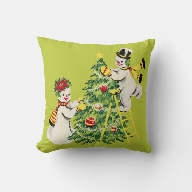 Retro Snow Couple Decorate Christmas Tree Throw Pillow (Front)