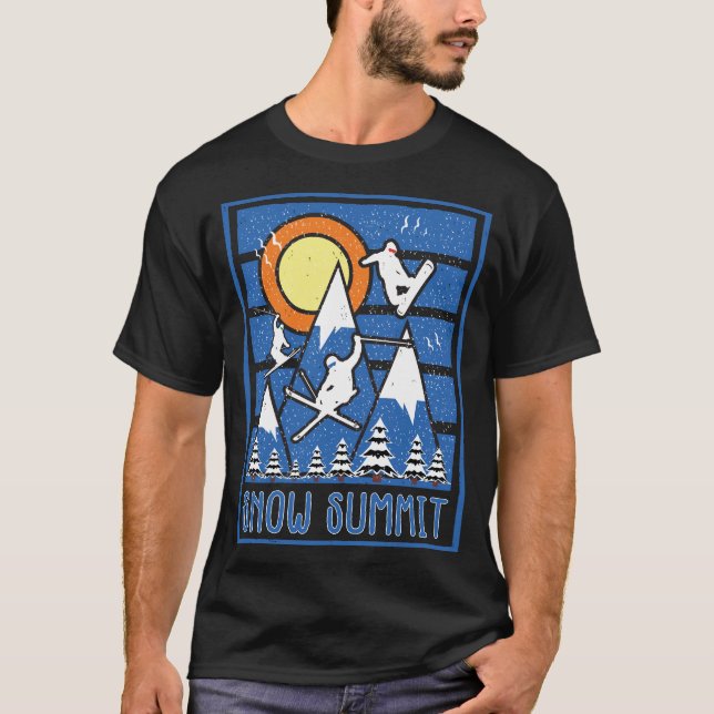 Retro Snow Summit Ski Sunset T-Shirt (Front)