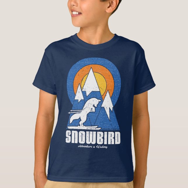 Retro Snowbird Ski White Fox T-Shirt (Front)