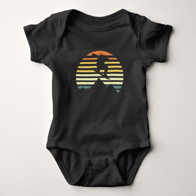 Retro Snowboarding Freestyle Jump Mountains Baby Bodysuit (Front)