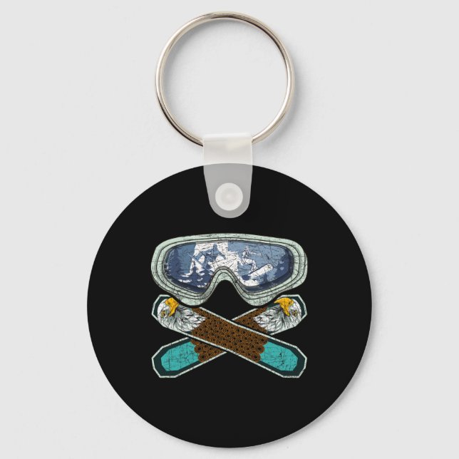 Retro Snowboarding Goggles Eagle Snowboarder Snowb Keychain (Front)