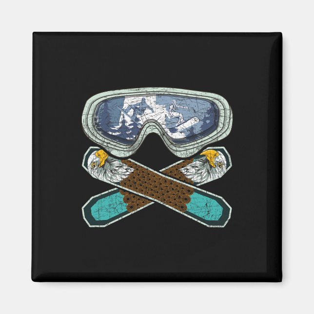 Retro Snowboarding Goggles Eagle Snowboarder Snowb Magnet (Front)