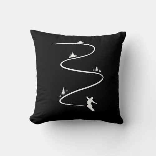 Retro Snowboarding Line Mountain Vacation Throw Pillow