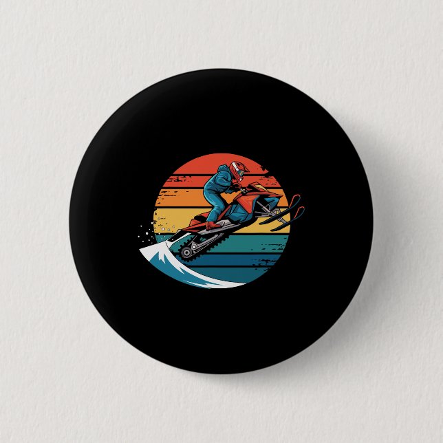 Retro Snowboarding Mountain Sunset Snowboard Gifts Button (Front)