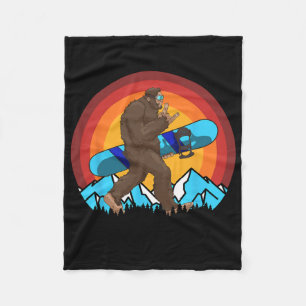 Retro Snowboarding Sunset Bigfoot Rock On For Snow Fleece Blanket