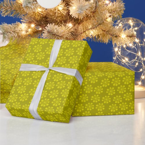 Retro Snowflake Citrine on Olive Wrapping Paper