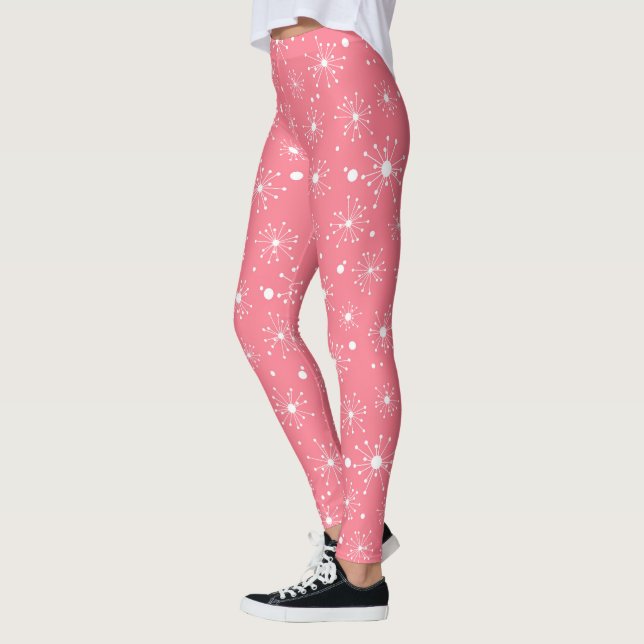 Retro Snowflake Pattern on Pink Leggings (Left)