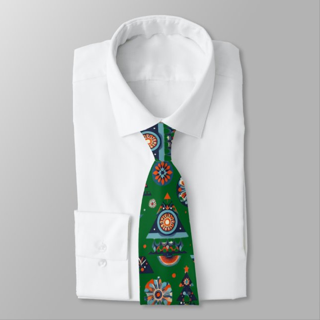 Retro Snowflake Winter Christmas Tree Pattern Neck Tie (Tied)