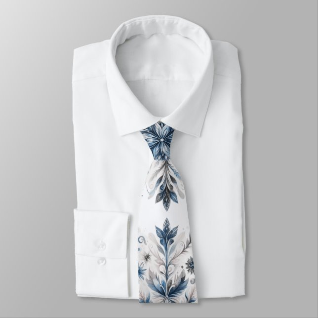 Retro Snowflake Winter Pattern Neck Tie (Tied)