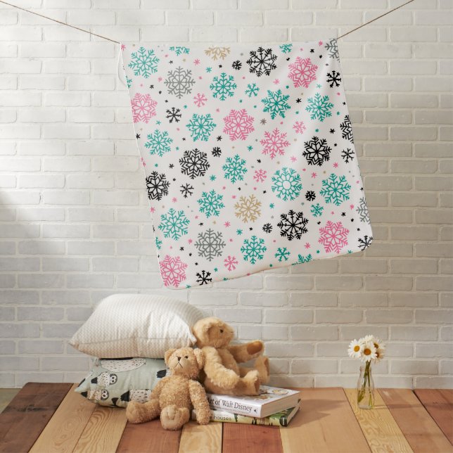 Retro Snowflakes Baby Blanket (In Situ)