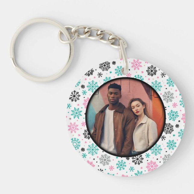Retro Snowflakes Keychain (Front)